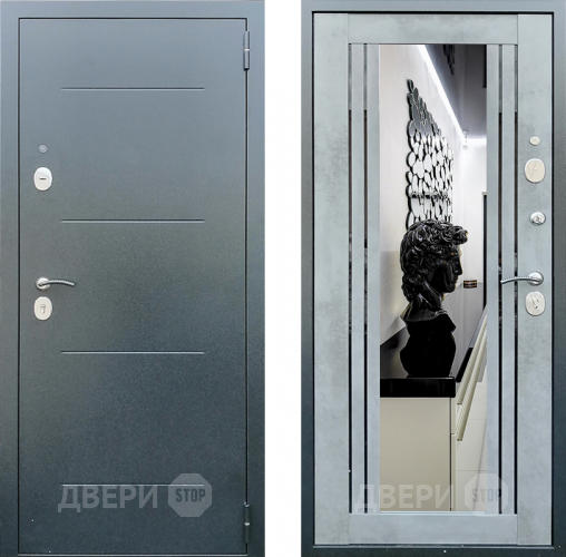 Входная металлическая Дверь Престиж Люкс с зеркалом Бетон в Балашихе