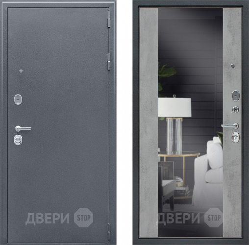 Входная металлическая Дверь Йошкар Спартак-Б с зеркалом Бетон светлый в Балашихе