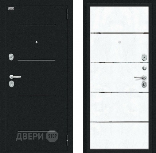Входная металлическая Дверь Bravo Лайн Букле черное/Snow Art в Балашихе