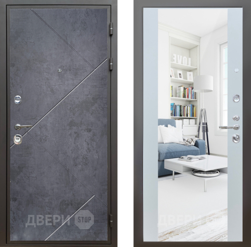 Входная металлическая Дверь Шелтер (SHELTER) Комфорт Бетон урбан индиго 13 с зеркалом Белый матовый в Балашихе