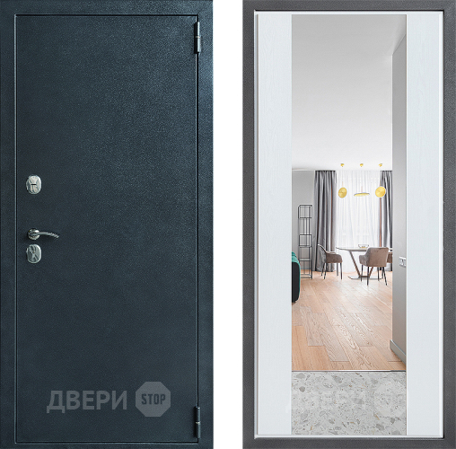Входная металлическая Дверь Дверной континент ДК-70 Дизайн ФЛЗ-1 Зеркало Белое дерево в Балашихе