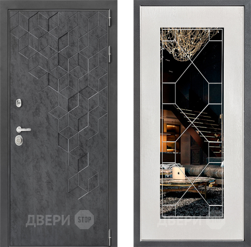 Входная металлическая Дверь Дверной континент ДК-3/713 ФЛ-Тиффани Зеркало Белое дерево в Балашихе