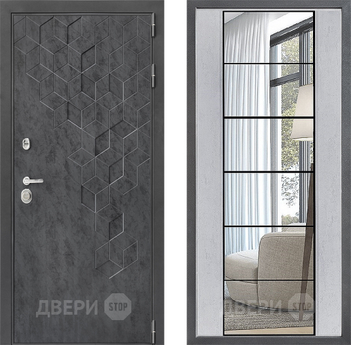 Входная металлическая Дверь Дверной континент ДК-3/713 ФЛЗ-2 Зеркало Бетон светлый в Балашихе