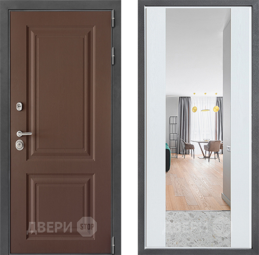 Входная металлическая Дверь Дверной континент ДК-3/729 ФЛЗ-1 Зеркало Белое дерево в Балашихе