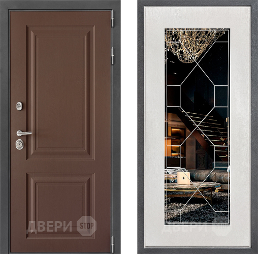 Входная металлическая Дверь Дверной континент ДК-3/729 ФЛ-Тиффани Зеркало Белое дерево в Балашихе