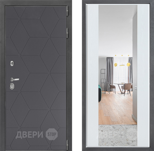 Входная металлическая Дверь Дверной континент ДК-3/744 ФЛЗ-1 Зеркало Белое дерево в Балашихе