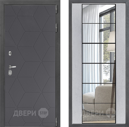 Входная металлическая Дверь Дверной континент ДК-3/744 ФЛЗ-2 Зеркало Бетон светлый в Балашихе