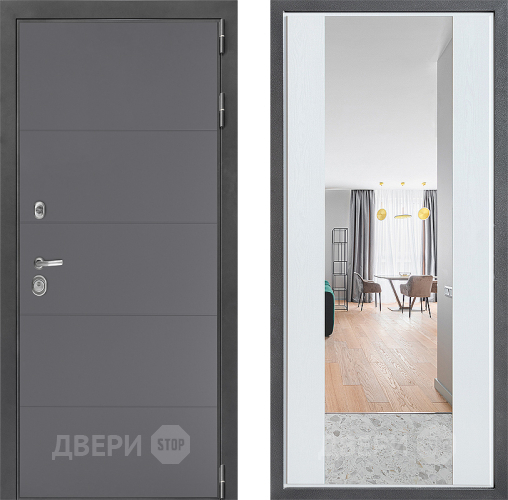 Входная металлическая Дверь Дверной континент ДК-3/649 ФЛЗ-1 Зеркало Белое дерево в Балашихе