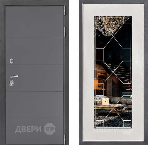 Входная металлическая Дверь Дверной континент ДК-3/649 ФЛ-Тиффани Зеркало Белое дерево в Балашихе