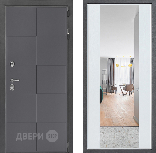 Входная металлическая Дверь Дверной континент ДК-3/606 ФЛЗ-1 Зеркало Белое дерево в Балашихе