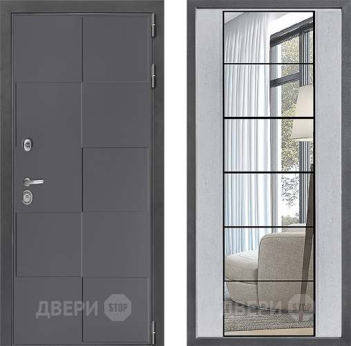 Входная металлическая Дверь Дверной континент ДК-3/606 ФЛЗ-2 Зеркало Бетон светлый в Балашихе