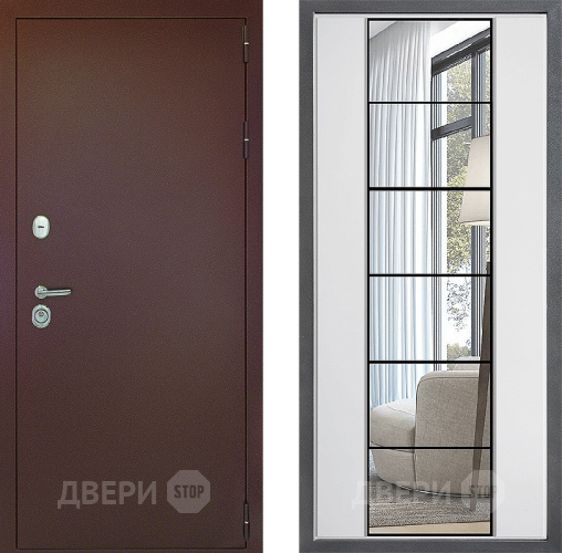 Входная металлическая Дверь Дверной континент Рубикон Медь Дизайн ФЛЗ-2 Зеркало Белый софт в Балашихе
