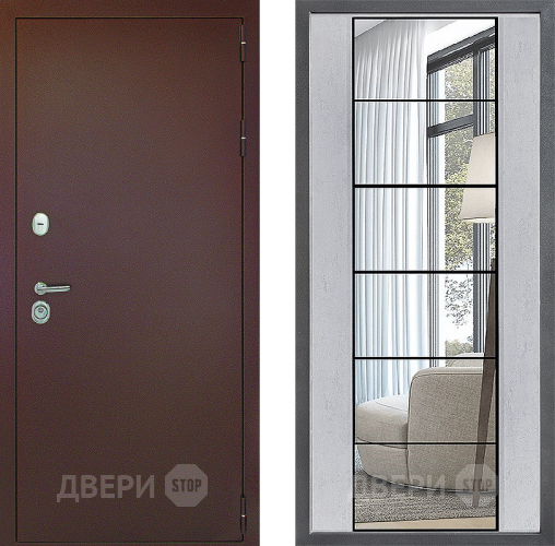 Входная металлическая Дверь Дверной континент Рубикон Медь Дизайн ФЛЗ-2 Зеркало Бетон светлый в Балашихе