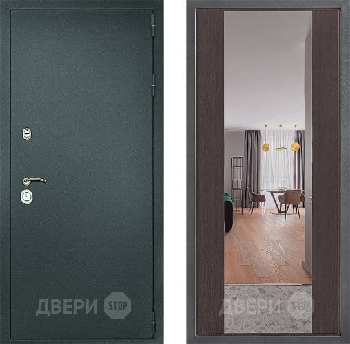 Дверь Дверной континент Рубикон Серебро Дизайн ФЛЗ-1 Зеркало Венге в Балашихе
