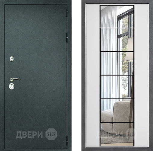 Входная металлическая Дверь Дверной континент Рубикон Серебро Дизайн ФЛЗ-2 Зеркало Белый софт в Балашихе