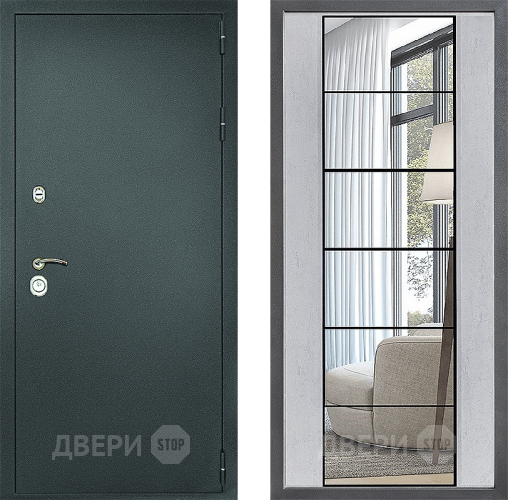 Дверь Дверной континент Рубикон Серебро Дизайн ФЛЗ-2 Зеркало Бетон светлый в Балашихе