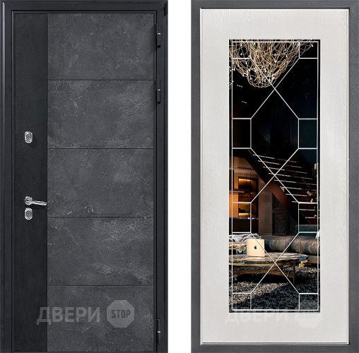 Входная металлическая Дверь Дверной континент ДК-15 Бетон ТЕРМО ФЛ-Тиффани Зеркало Белое дерево в Балашихе