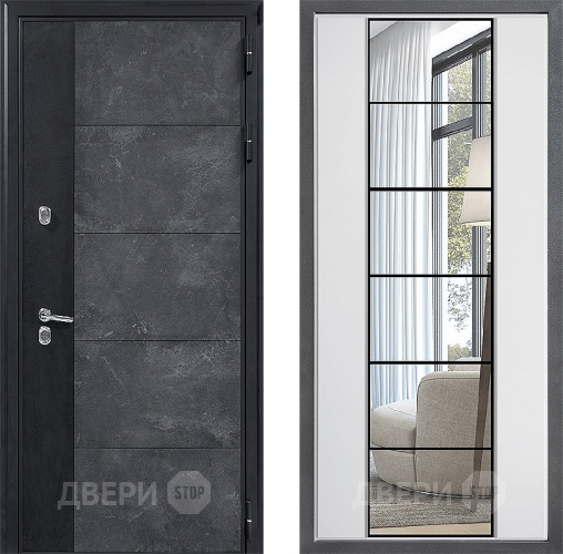 Входная металлическая Дверь Дверной континент ДК-15 Бетон ТЕРМО ФЛЗ-2 Зеркало Белый софт в Балашихе