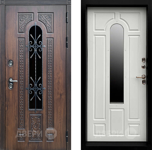 Входная металлическая Дверь Престиж TERMO с терморазрывом Лацио Дуб с окном и ковкой Белый матовый в Балашихе