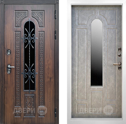 Входная металлическая Дверь Престиж TERMO с терморазрывом Лацио Дуб White с окном и ковкой Бетон светлый в Балашихе