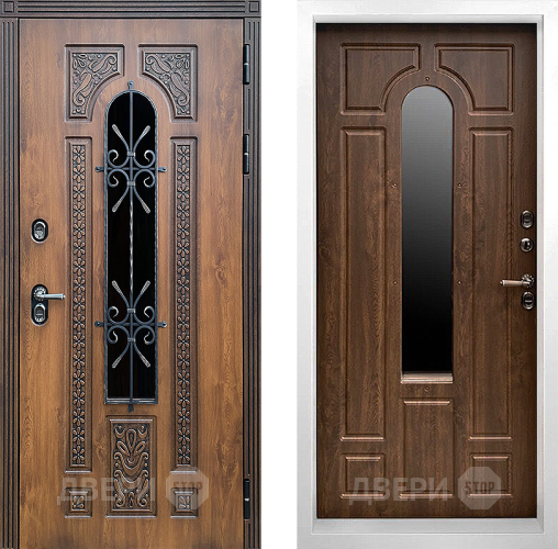 Входная металлическая Дверь Престиж TERMO с терморазрывом Лацио Орех White с окном и ковкой Дуб в Балашихе