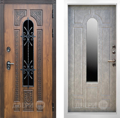 Дверь Престиж TERMO с терморазрывом Лацио Орех White с окном и ковкой Бетон светлый в Балашихе