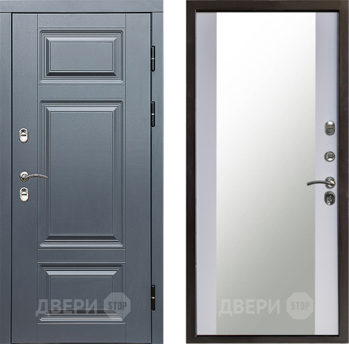 Входная металлическая Дверь Престиж TERMO с терморазрывом Премиум Грэй Зеркало Белый софт в Балашихе