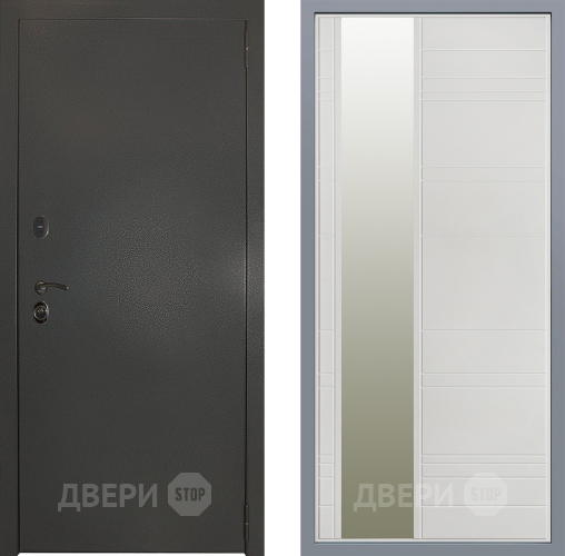 Дверь Заводские двери Эталон 3к антик серебро Зеркало Лира Белый софт в Балашихе