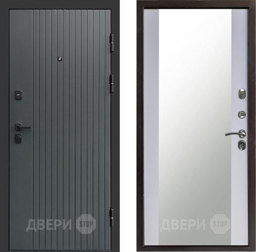 Входная металлическая Дверь Престиж Tvist Grey Зеркало Белый софт в Балашихе