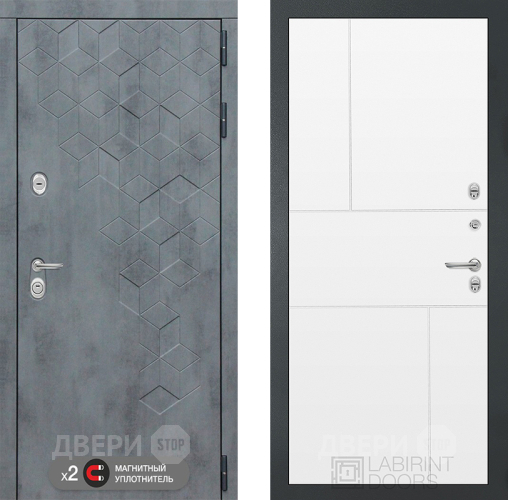Входная металлическая Дверь Лабиринт (LABIRINT) Бетон 21 Белый софт в Балашихе