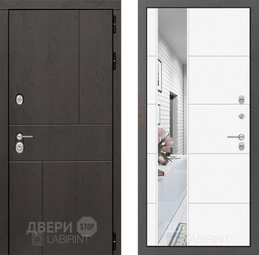 Входная металлическая Дверь Лабиринт (LABIRINT) Urban Зеркало 19 Белый софт в Балашихе
