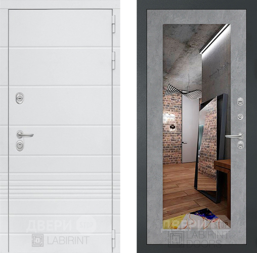 Входная металлическая Дверь Лабиринт (LABIRINT) Трендо Зеркало 18 Бетон светлый в Балашихе