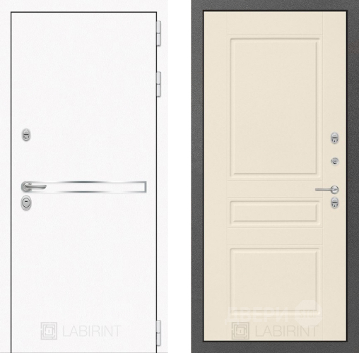 Входная металлическая Дверь Лабиринт (LABIRINT) Лайн White 03 Крем софт в Балашихе