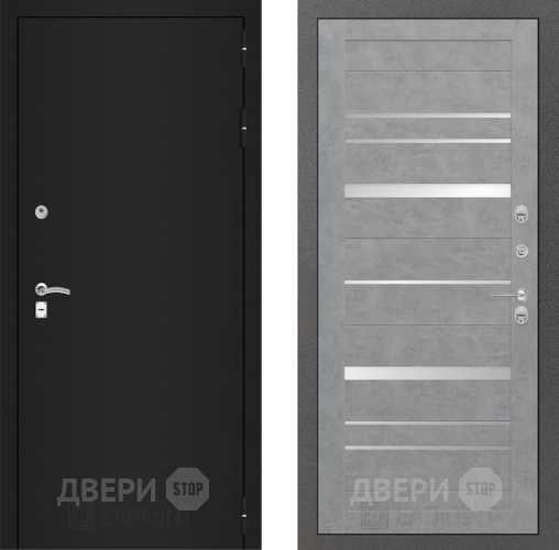 Входная металлическая Дверь Лабиринт (LABIRINT) Classic шагрень черная 20 Бетон светлый в Балашихе