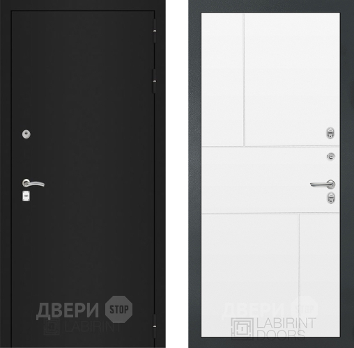 Входная металлическая Дверь Лабиринт (LABIRINT) Classic шагрень черная 21 Белый софт в Балашихе