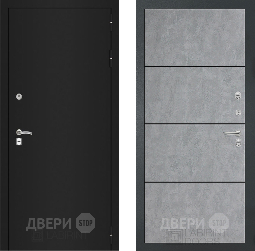 Входная металлическая Дверь Лабиринт (LABIRINT) Classic шагрень черная 25 Бетон светлый в Балашихе