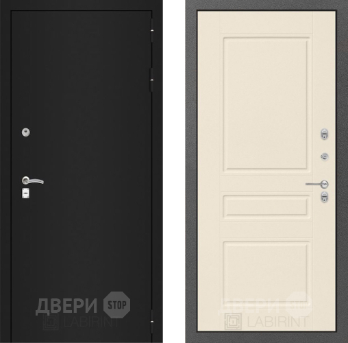 Входная металлическая Дверь Лабиринт (LABIRINT) Classic шагрень черная 03 Крем софт в Балашихе