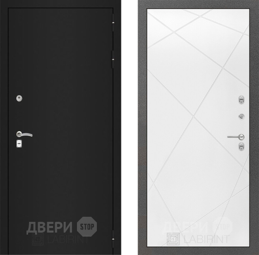 Входная металлическая Дверь Лабиринт (LABIRINT) Classic шагрень черная 24 Белый софт в Балашихе