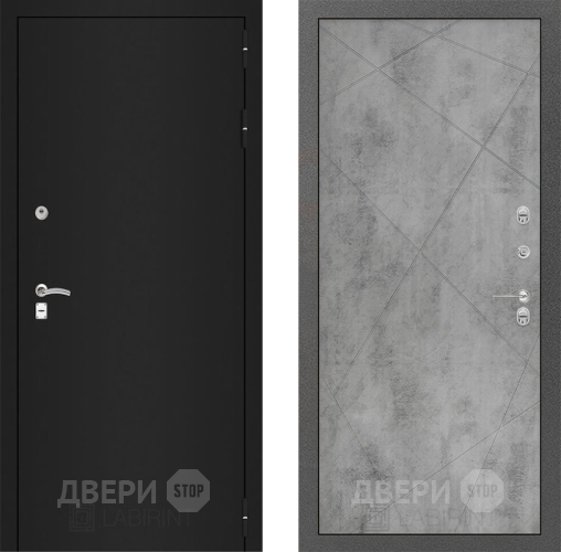 Входная металлическая Дверь Лабиринт (LABIRINT) Classic шагрень черная 24 Бетон светлый в Балашихе