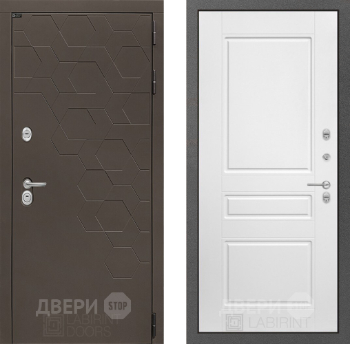 Входная металлическая Дверь Лабиринт (LABIRINT) Смоки 03 Белый софт в Балашихе