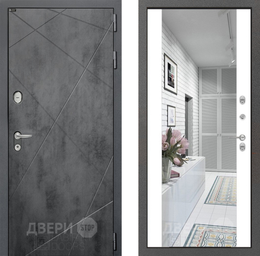 Входная металлическая Дверь Лабиринт (LABIRINT) Лофт Зеркало Максимум Белый софт в Балашихе