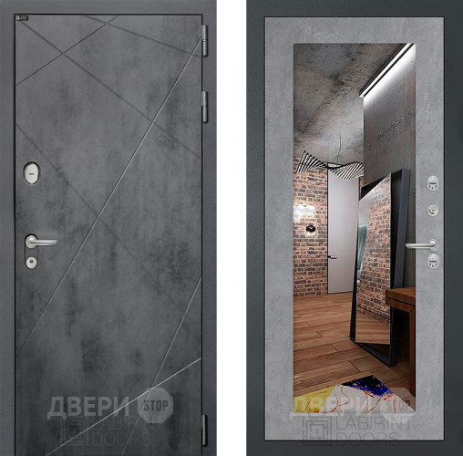 Входная металлическая Дверь Лабиринт (LABIRINT) Лофт Зеркало 18 Бетон светлый в Балашихе