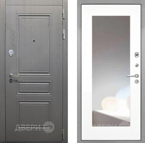Входная металлическая Дверь Интекрон (INTECRON) Брайтон Графит ФЛЗ-120-М Зеркало Белый матовый в Балашихе