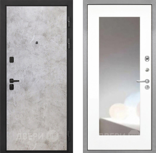 Входная металлическая Дверь Интекрон (INTECRON) Профит Black Мрамор Светлый ФЛЗ-120-М Зеркало Белый матовый в Балашихе