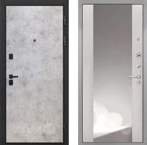 Входная металлическая Дверь Интекрон (INTECRON) Профит Black Мрамор Светлый ФЛЗ-516 Зеркало Сосна белая в Балашихе