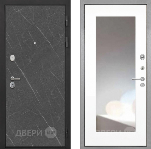 Входная металлическая Дверь Интекрон (INTECRON) Гектор Гранит Лава Оникс ФЛЗ-120-М Зеркало Белый матовый в Балашихе