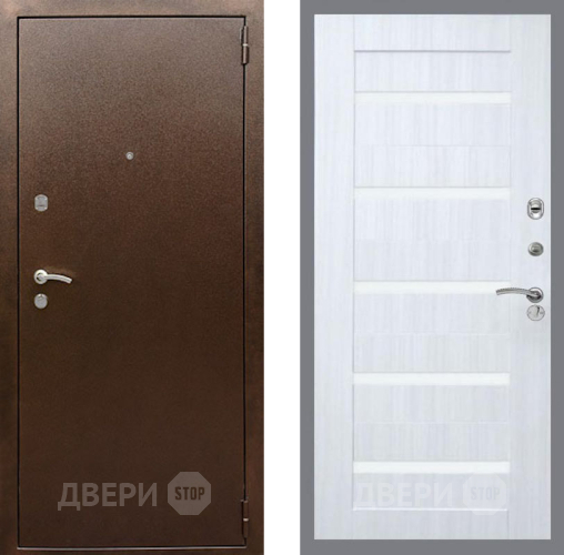 Входная металлическая Дверь Рекс (REX) 1А Медный Антик СБ-14 стекло белое Сандал белый в Балашихе