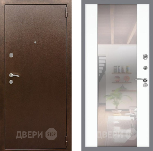 Входная металлическая Дверь Рекс (REX) 1А Медный Антик СБ-16 Зеркало Силк Сноу в Балашихе