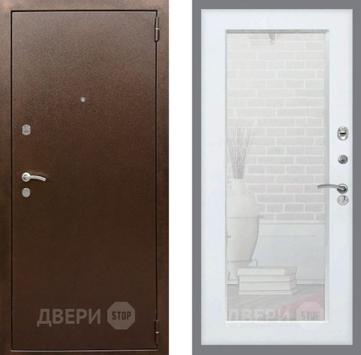 Входная металлическая Дверь Рекс (REX) 1А Медный Антик Зеркало Пастораль Белый ясень в Балашихе