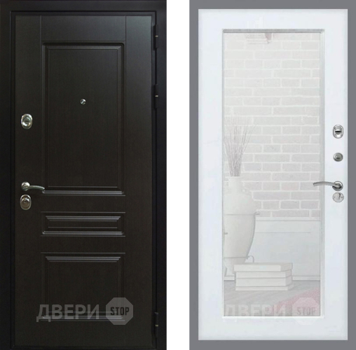 Входная металлическая Дверь Рекс (REX) Премиум-Н Зеркало Пастораль Белый ясень в Балашихе